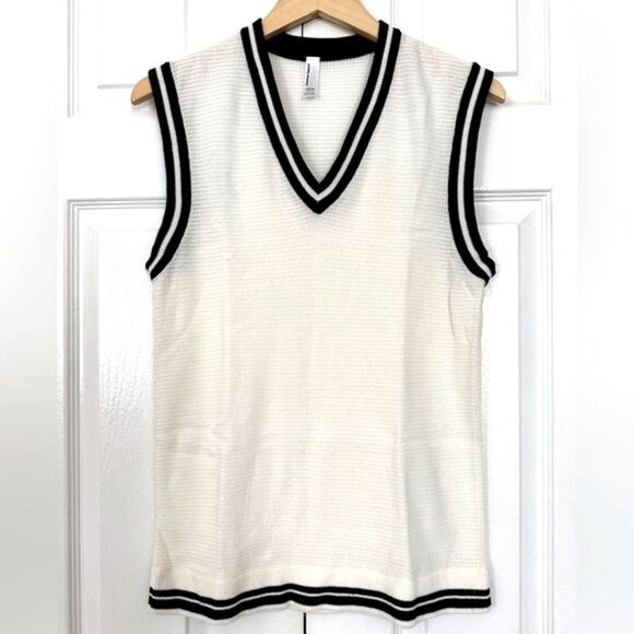 AMERICAN APPAREL Knit Vest White & Blue Stripe Unisex Size XS - Picture 2 of 8